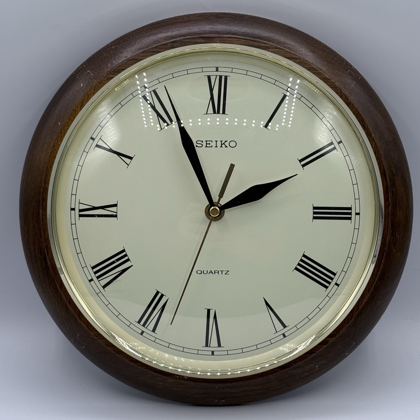 Solid Oak Wooden Seiko Wall Clock QHA301Z Roman Numbers Japan Movement 11.5”