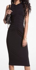 Michael Kors Midi Dress Size 0X PLUS Black Stretch Matte Jersey Ruched NWT FU269
