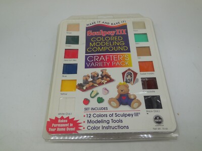 H10 SCULPEY III CRAFTERS VARIETY 12 Color MODELING COMPOUND  CLAY W/ Tools