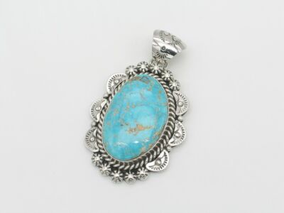 Native American Sterling Silver & Kingman Turquoise Pendant Navajo ...