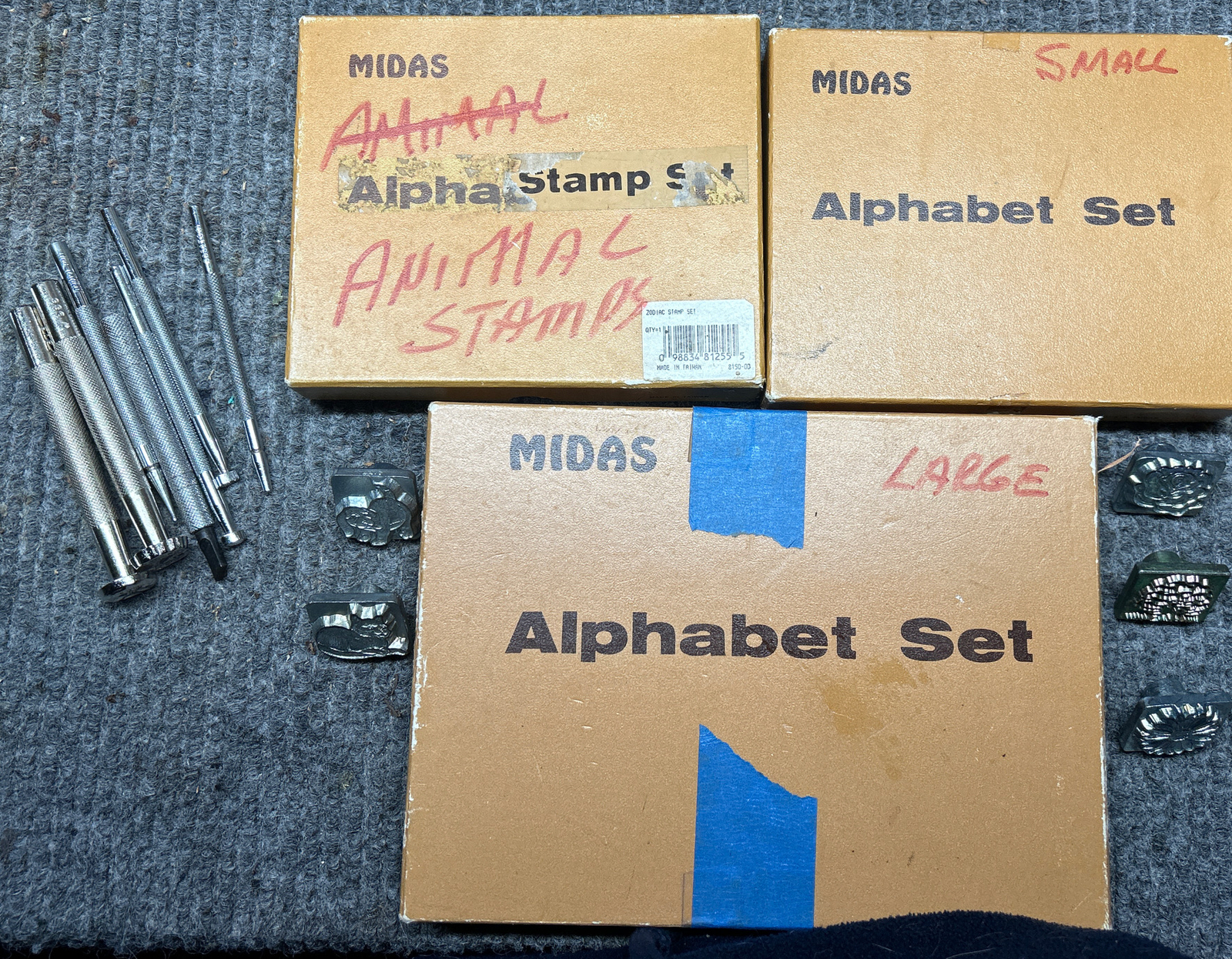 Vintage Midas Leather Working Tools Stamps Letters Animal eBay