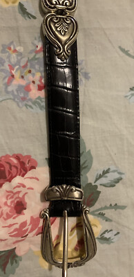 Vintage Brighton Croc Leather Black Heart Belt Size 38 Silver Heart Buckle Brighton | Accessories | Vintage Brighton Croc Leather Black  main image 2