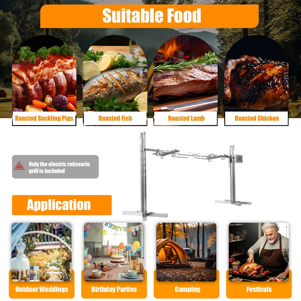 53in Large Spit Roaster Chicken Lamb Leg Rack 360° Rotation Electric Grill Rack - Image 2 of 4