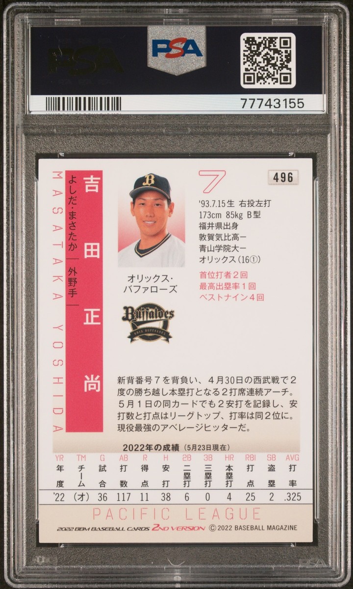 BBM 2022 2nd 柳田悠岐 1 of 1 Masataka Yoshida 2022 BBM 2nd Version PSA 9 #496 | eBay