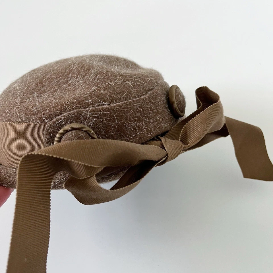 De colección Sombrero Para Mujer Marrón Piel y Lana Iglesia Dama Pastillero Domingo Película Utilería Foto 3 de 4