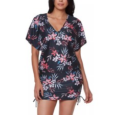 BAR III Tropical Escape Floral Print Caftan Cover Up Black Multicolored XL