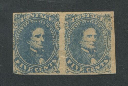 1862 Confederated States of American Postage Stamp #4 Mint Hinged F/VF Pair - Picture 1 of 2