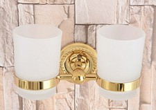 Bathroom Wall Mount Gold Brass Toothbrush Holder WITH/ 2 Scrub Glass Cup 2ba598