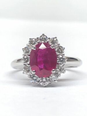 Verlobungsring Jubiläum 750% Gold Rubin 2,20ct Diamant 1,00 F/color 