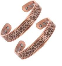 2 Pack Pure Solid Copper Magnetic Bracelet Arthritis Pain Therapy Cuff Celtic