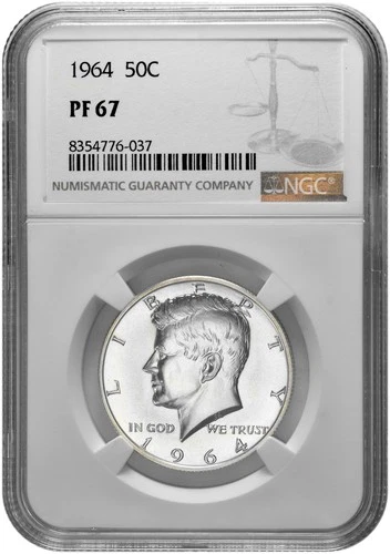 1964 50c Silver Proof Kennedy Half Dollar NGC Graded PF 67 with New Holder