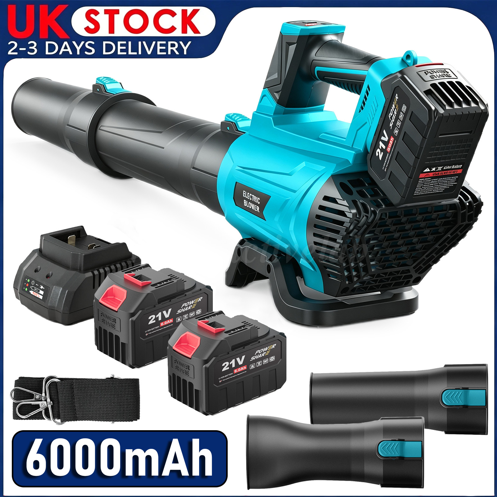 Cordless Leaf Blower 280MPH/680CFM & 6 Speed Levels Electric w/2 Batteries 6.0Ah