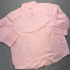 LL Bean Shirt Womens 3X Pink Oxford Cotton Button Down Top 3/4 Sleeves Casual