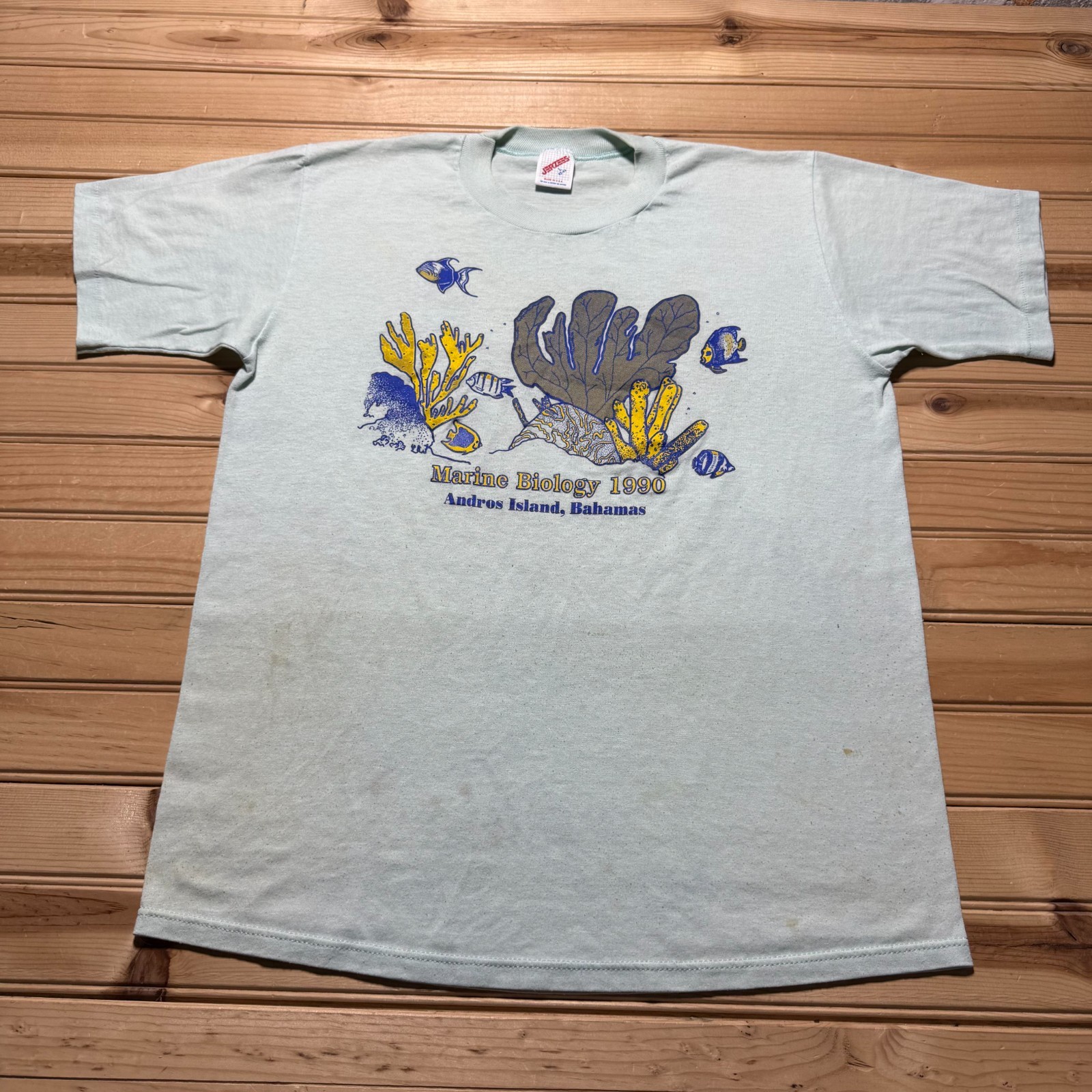 Vintage 1990 Marine Biology Andros Island Bahamas Fish Coral T-Shirt USA - Large
