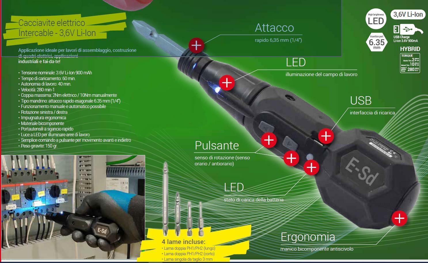 Giravite Elettrico Intercable 3,6V Li-Ion E-SD Assemblaggio Rapido