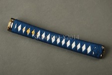 Japanese Katana Tsuka With Blue Silk Cord White Rayskin Alloy Kashira Menuki