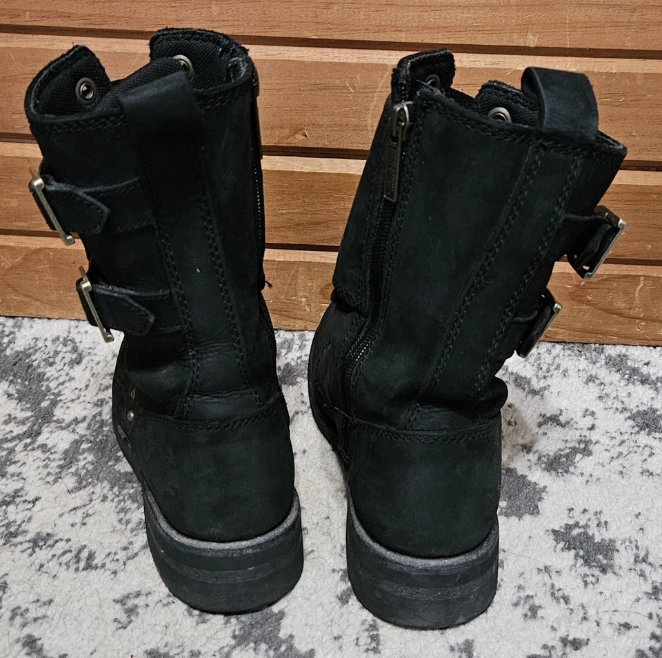 Harley Davidson Leather Barlyn Motorcycle Boots, Gold & Black. #D87195 Size 6 - Image 4 of 4