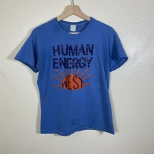 Vintage 60s 70s Russell Athletic Human Energy Sun Tee Shirt Blue Large Hippie
