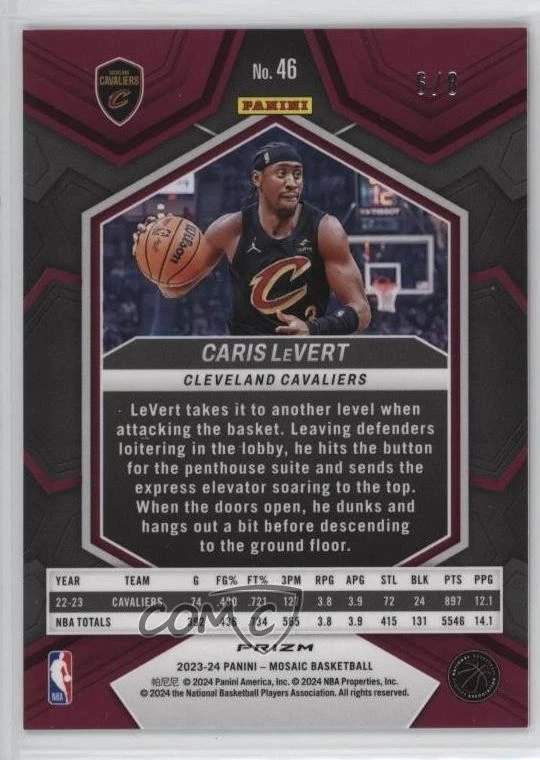 2023-24 Panini Mosaic Choice Black Gold Mosaic Prizm /8 Caris LeVert #46 - Image 2 of 2