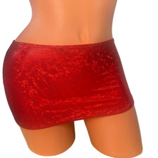 Micro mini skirt exotic dance wear bikini coverup pool beach Metallic Red