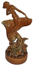 Royal Haeger Brown Nude Woman Mermaid? on Jumping Fish Statue Figure