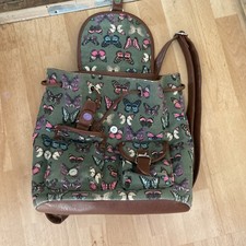 Anna Smith NY Rucksack Backpack Bag Olive Green Faux Leather  BUTTERFLIES 🦋 