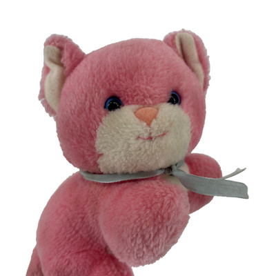 Vintage Pink Kitty Cat Plush Stuffed Animal Blue Eyes & Bow Special Effects 5 