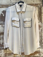 Victoria's Secret 100 Silk Cream Blouse with Black Piping, Size S/P