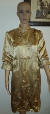 Vintage Floral Natural Silk Brocade Shanghai Robe satin gold button up 34