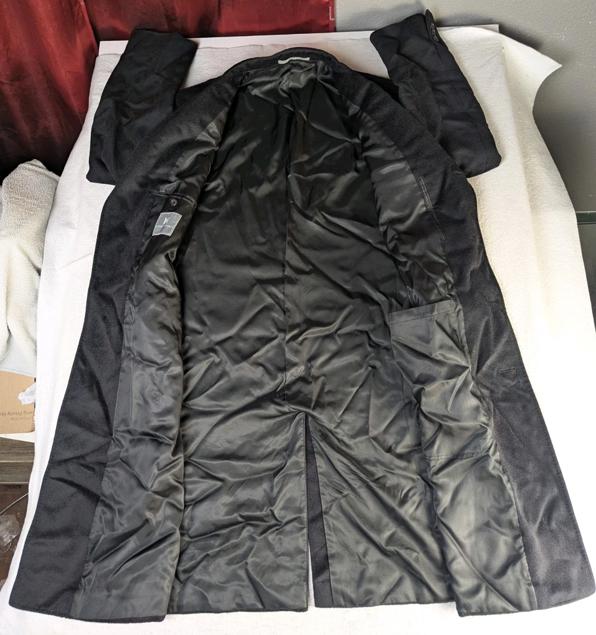 Hickey Freeman Coat Mens 44 Long 100% Wool Black Overcoat Jacket- Union Made - product detail image 17