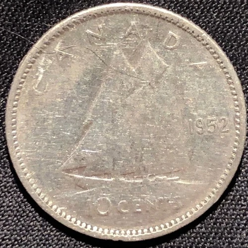 1952 Canada 10 Cents Silver Coin - VF (Very Fine) condition