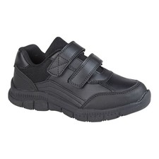 Route 21 Boys Black Leather Back To School Shoes Touch Strap Kids Childrens Size