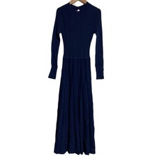 FRAY ID Color-coordinated Wide Rib Long Knit Dress, Size F, Navy Women USED