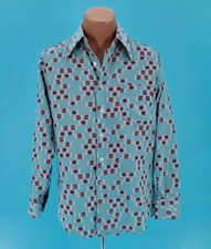 Men's VTG 70s Blue Red Polyester Shirt Sz M 1970s Disco