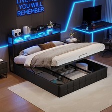 Boxspringbett Doppelbett 160x200 Lederbett Bettrahmen mit Hydraulisch Bettkasten