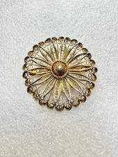 Vintage Sterling Vermeil TOPAZIO PORTUGAL Cannetille Filigree 1.5” Brooch 6Grams