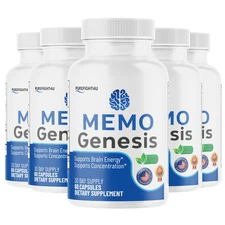 Memo Genesis Supports Brain Energy Formula Capsules Supplement - 5 Bottles