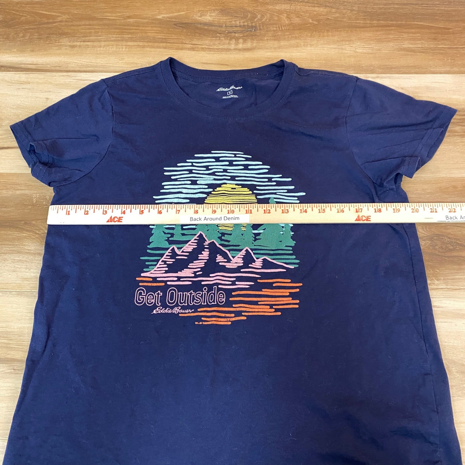 Eddie Bauer T Shirt Womens Medium Get Outside Mountain Sunset Graphic Navy Blue image 6
