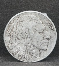 WB05165 VINTAGE 1970s INDIAN CHIEF HEAD BUFFALO NICKEL ARTWORK BELT BUCKLE