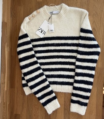Zara gestreifter Pullover Pulli schwarz weiß Größe L Damen