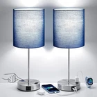 Blue Touch Lamps for Nightstand Set of 2 - Bedside Table Lamp for Bedroom