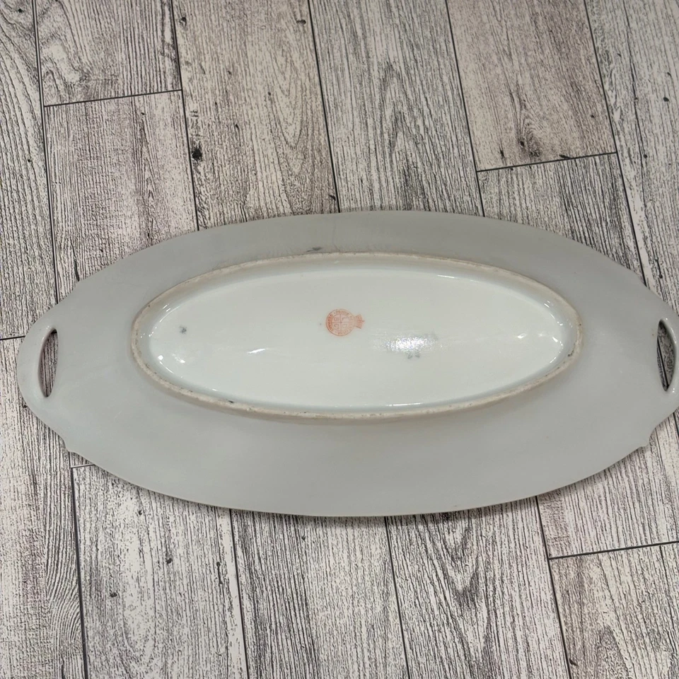 Antique Hand Painted Oval Porcelain China Tray Roses Bavaria Relish Dish Blue - Image 3 of 4