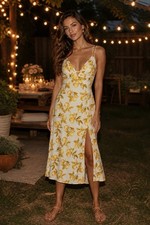 Urban Outfitters UO First Sight Lemon Linen Midi Dress Size Small