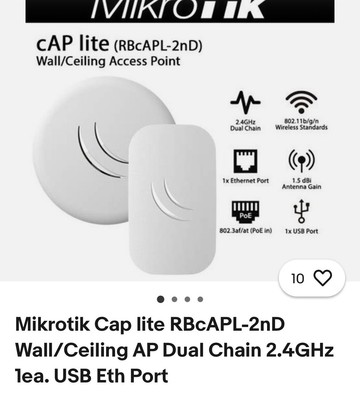 Lot of 9: MikroTik cAP Lite RBcAPL-2nD Dual Chain 2.4GHz  AP: 4 NIB, 5 used
