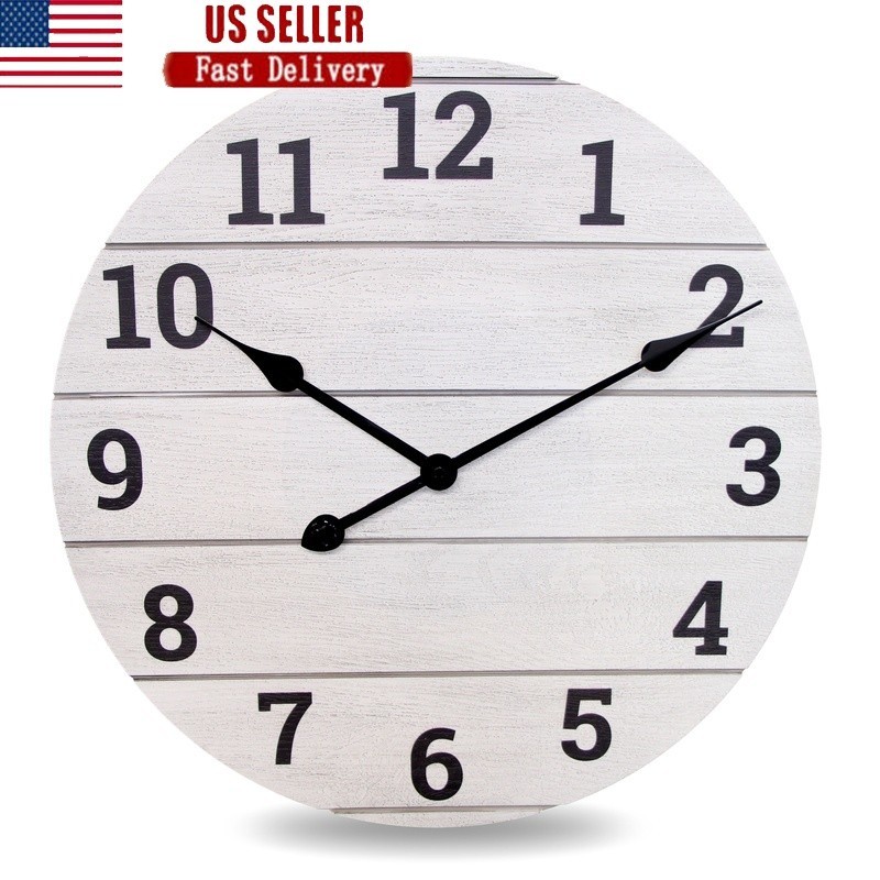 20 Inch Farmhouse Plank Analog Wall Clock Quartz Movement Indoor Decor New