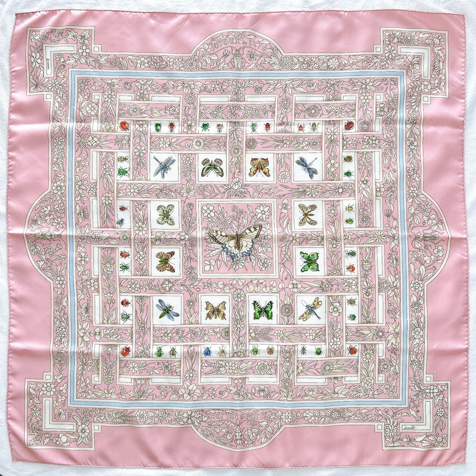 Vtg HERMES Carre 90 Silk Scarf "Joyaux de L'ete" by A. de Jacquelot Pink Used - Image 2 of 4