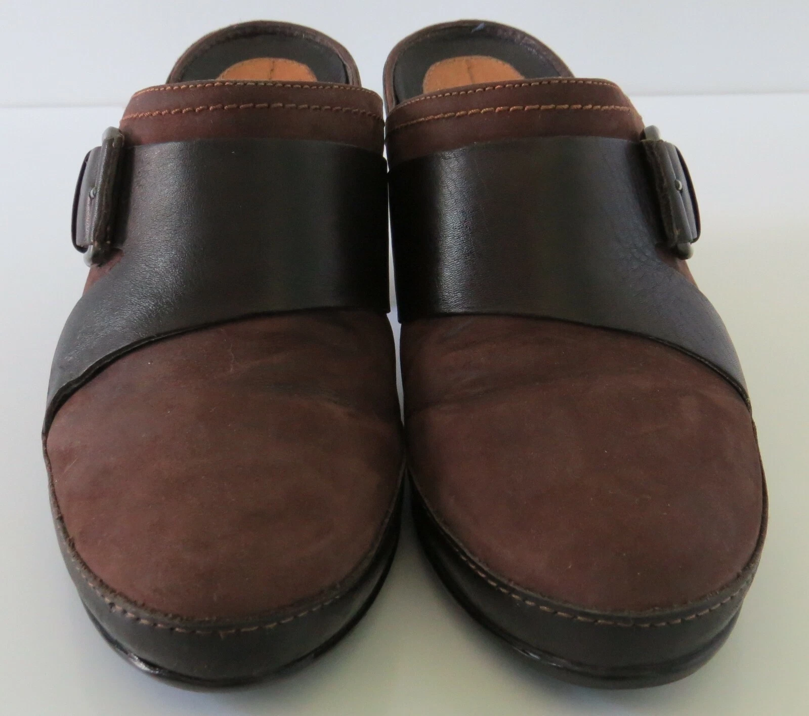 Scarpe zoccoli CLARKS ARTISAN marroni 7M donna pelle scamosciata monkstrap aria attiva