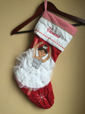 Pottery Barn Kids Ballerina Quilted Stocking Brunette Hair Viviana Mono  NWOT 13