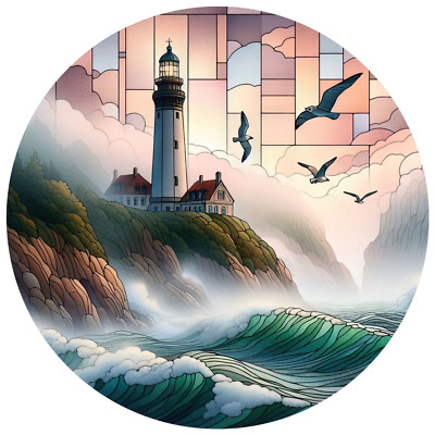 3x car sticker lighthouse stained glass 9x9 cm weatherproof vinyl sticker