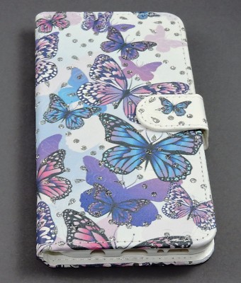 Samsung Galaxy S8+, S8 Plus,Case Flip Etui Tasche Hülle Schmetterlinge blau lila